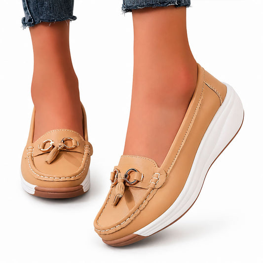 Women's Chunky Faux Leather Slip-On Loafers with Tassels