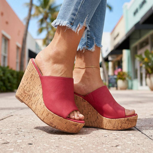 Women's Cork Wedge Sandals with Cushioned Footbed