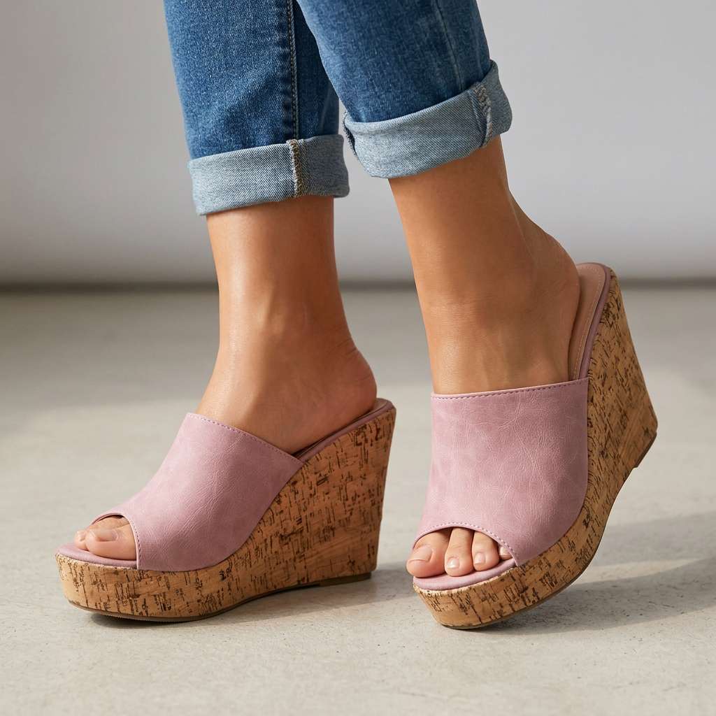 Women's Cork Wedge Sandals with Cushioned Footbed