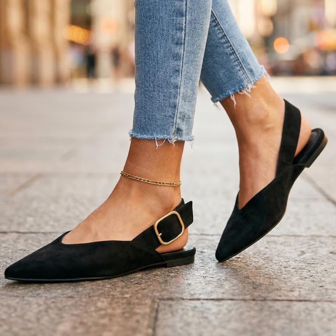 Women's Pointed Toe Flat Shoes with Adjustable Strap
