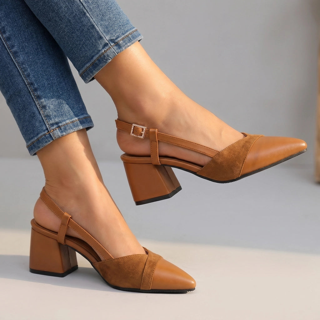 Women's Pointed Toe Slingback Heels with Block Heel