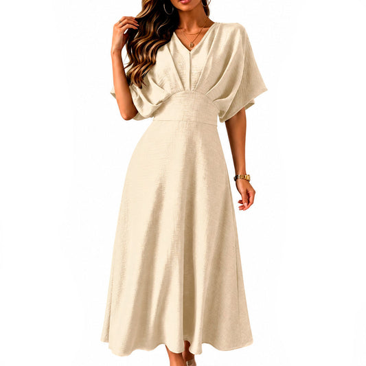 Women's Textured A-Line Midi Dress with Batwing Sleeves