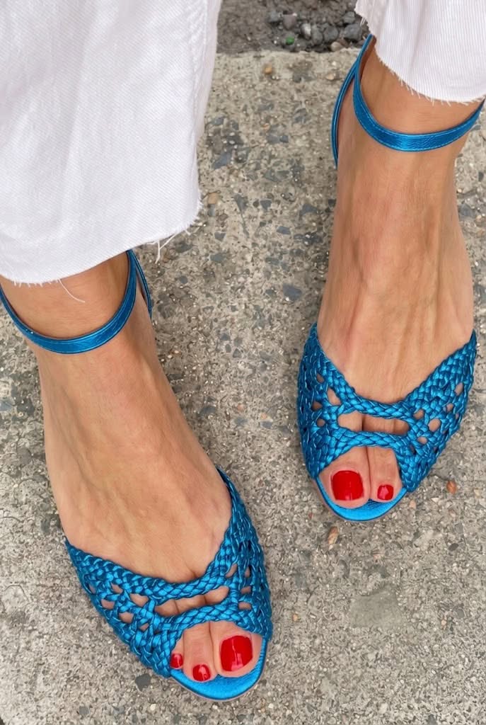Women's Woven Flat Sandals with Adjustable Ankle Strap