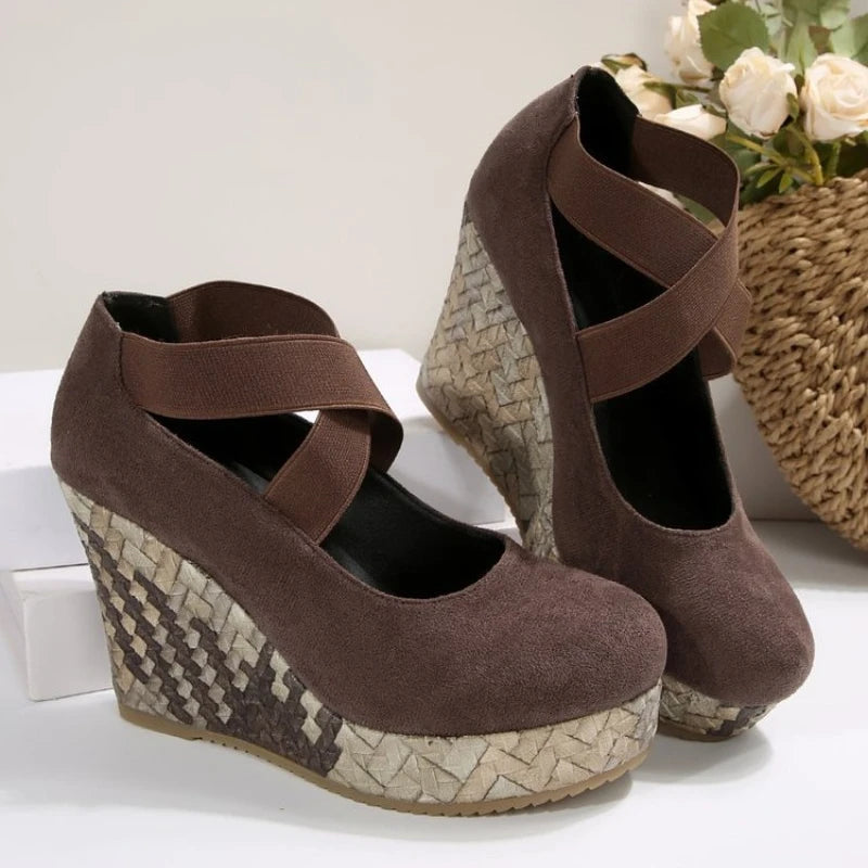 Women's Woven Wedge Heel Sandals with Crisscross Straps