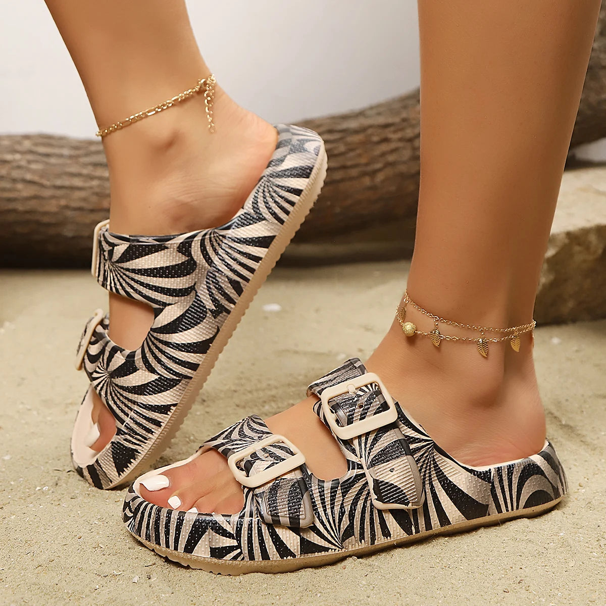 Women's Adjustable Slide Sandals with Anti-Slip Footbed