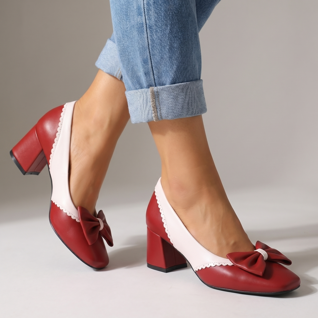Women's Bow Detail Block Heel Court Shoes