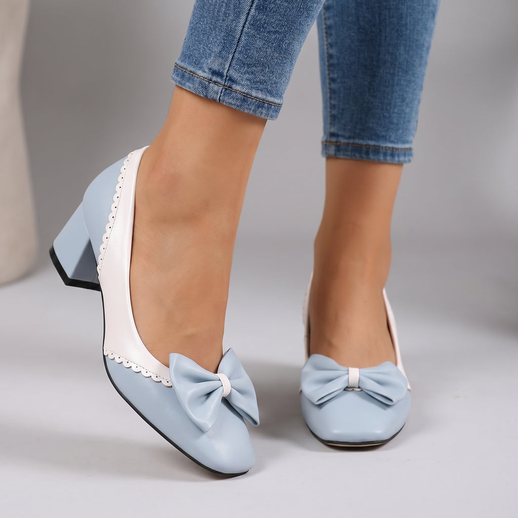 Women's Bow Detail Block Heel Court Shoes