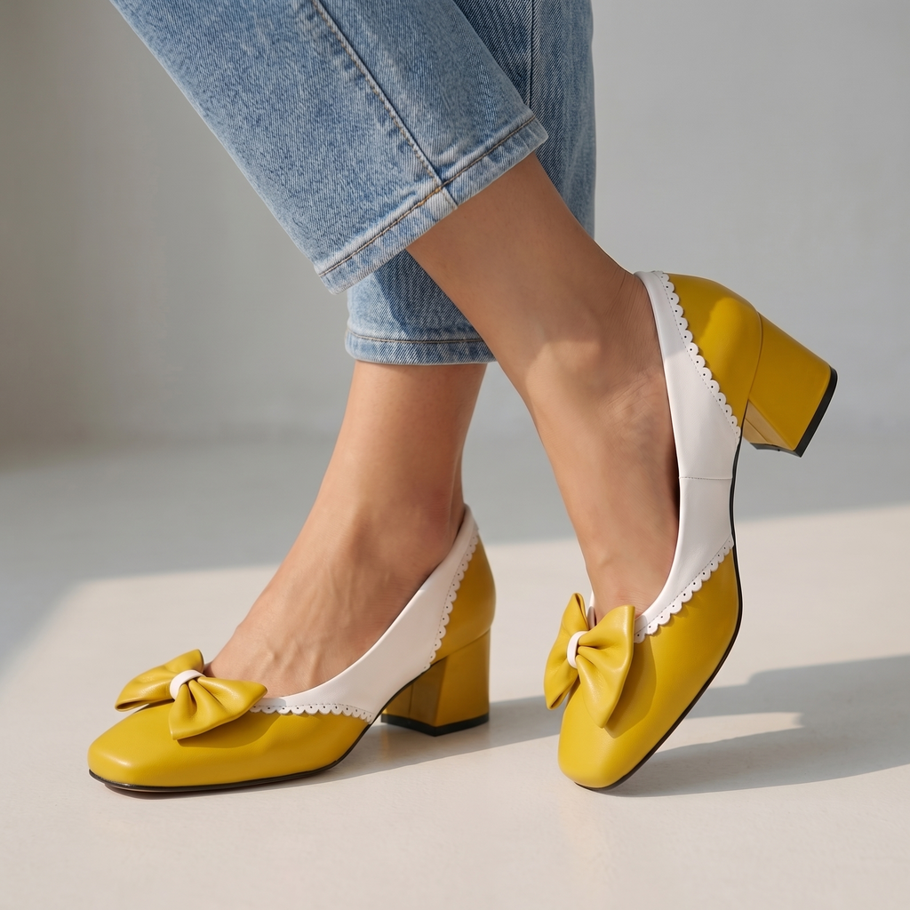 Women's Bow Detail Block Heel Court Shoes