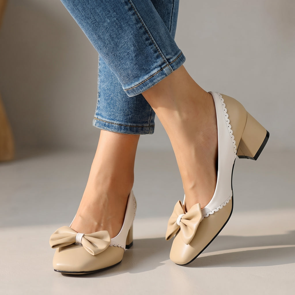 Women's Bow Detail Block Heel Court Shoes