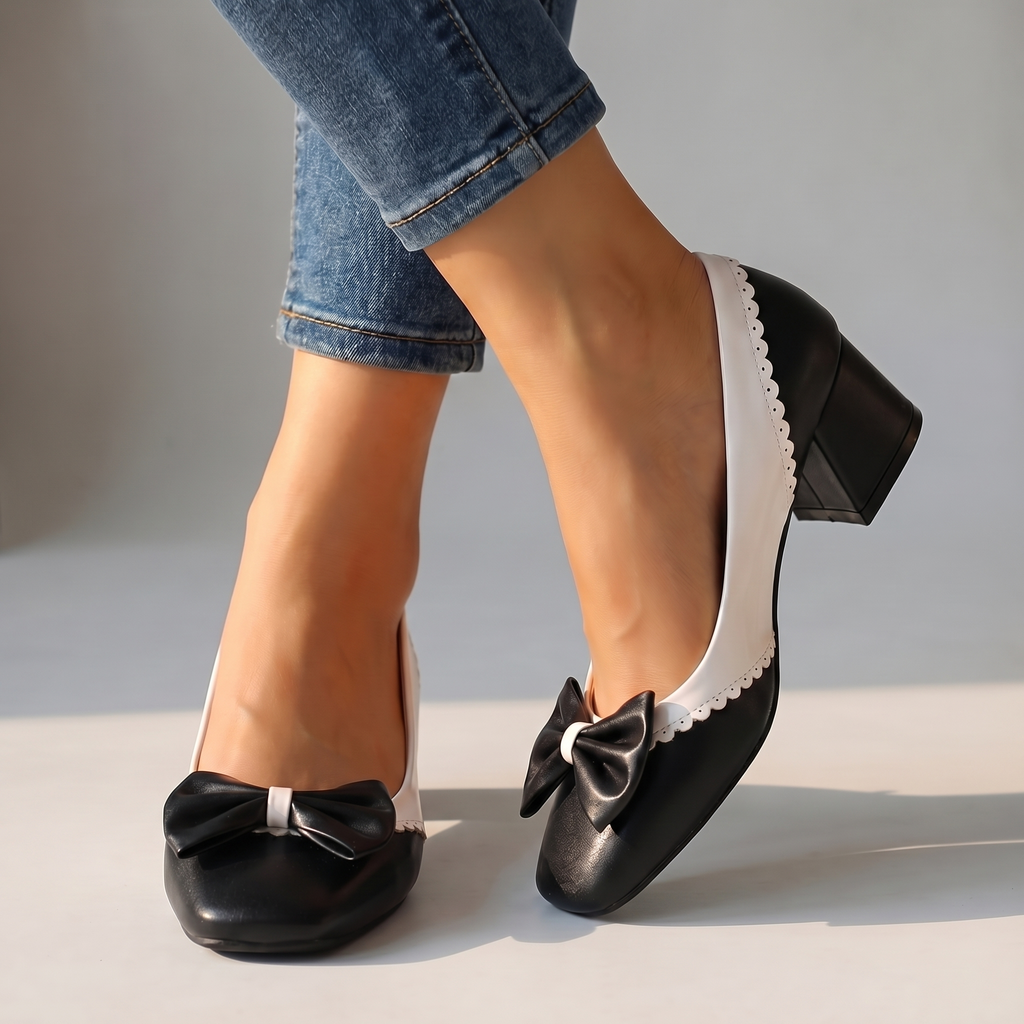 Women's Bow Detail Block Heel Court Shoes