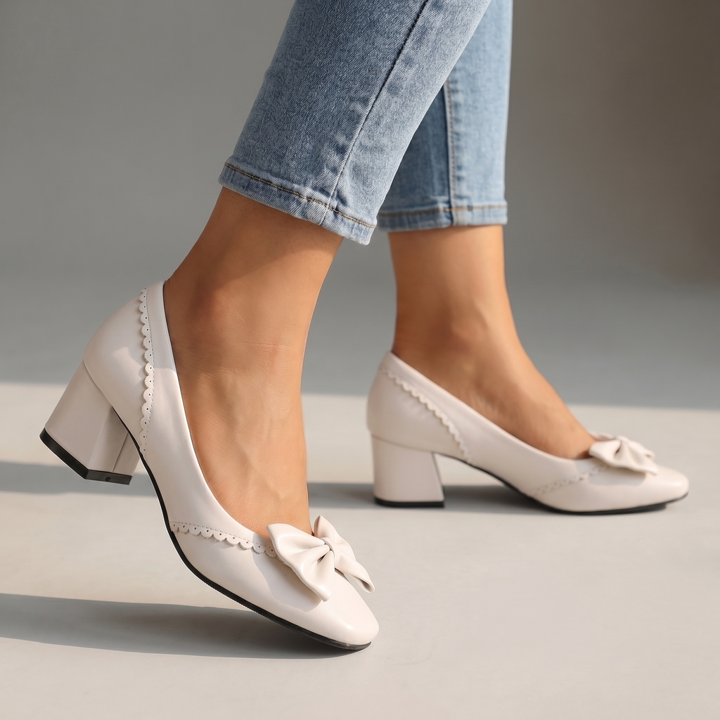 Women's Bow Detail Block Heel Court Shoes