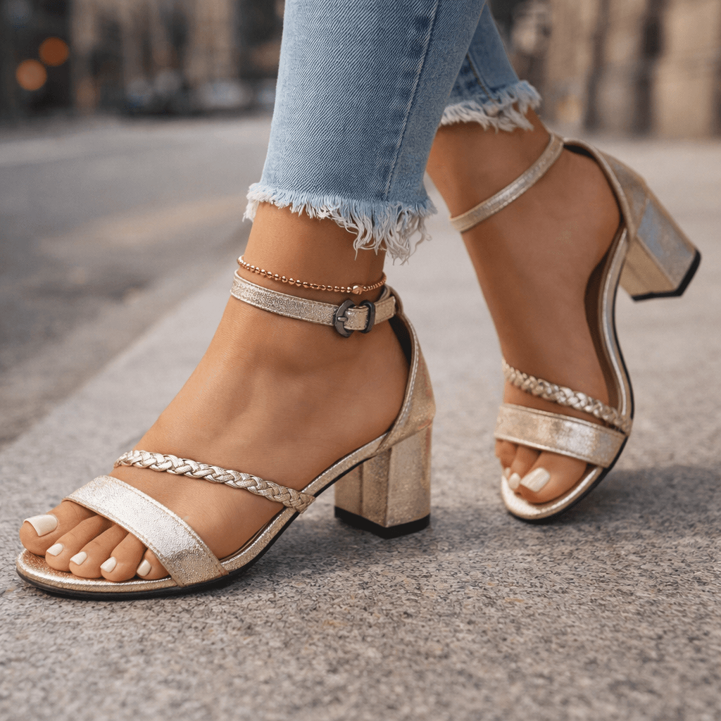 Women's Braided Block Heel Sandals with Adjustable Ankle Strap