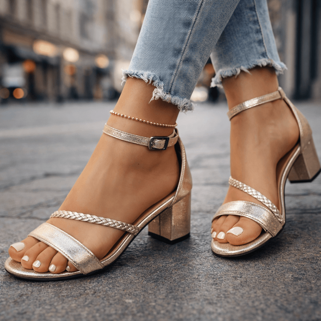 Women's Braided Block Heel Sandals with Adjustable Ankle Strap