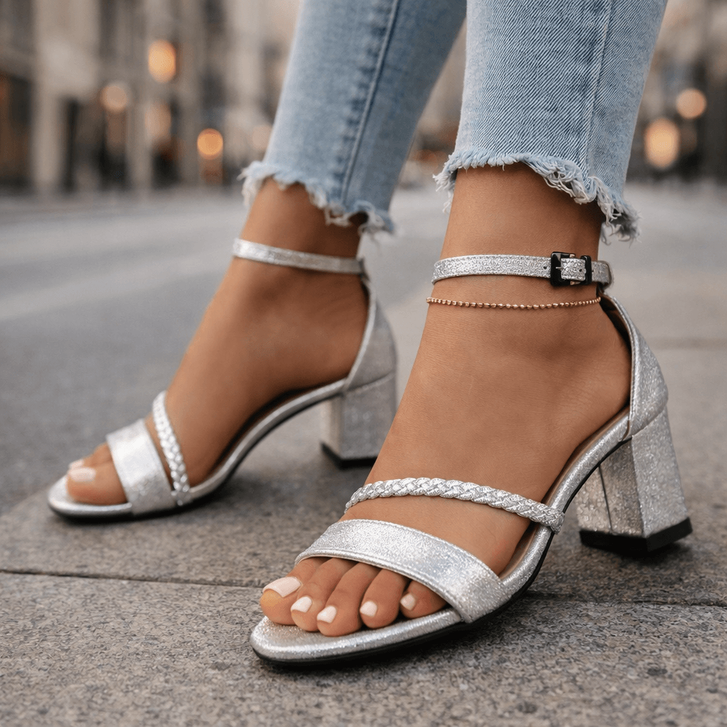 Women's Braided Block Heel Sandals with Adjustable Ankle Strap