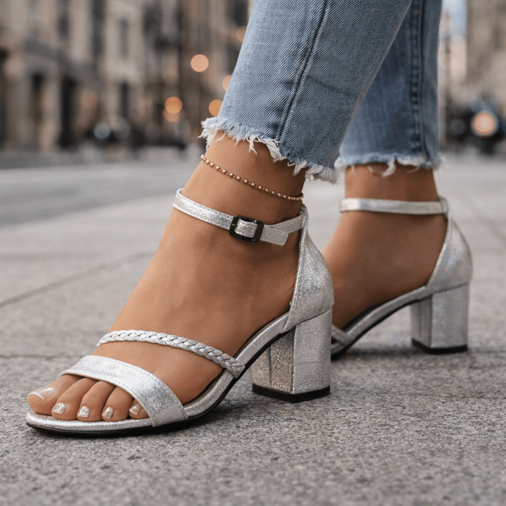 Women's Braided Block Heel Sandals with Adjustable Ankle Strap