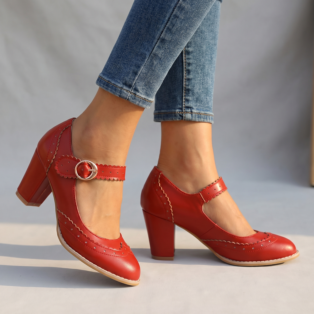 Women's Brogue-Edged Mary Janes with Block Heel