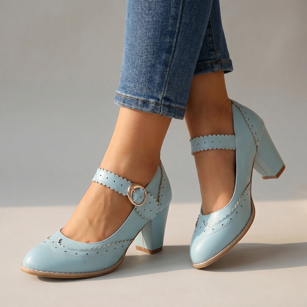 Women's Brogue-Edged Mary Janes with Block Heel