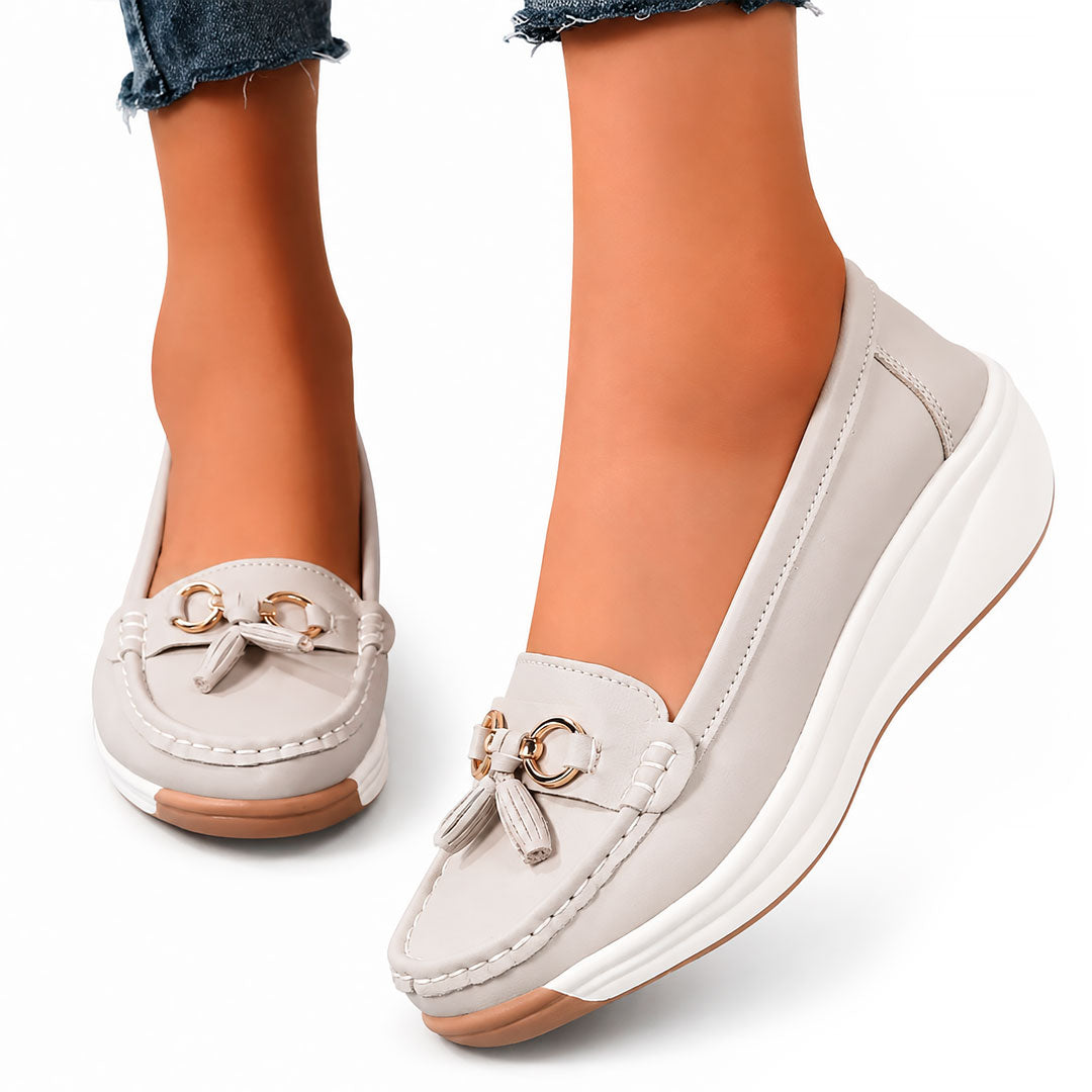 Women's Chunky Faux Leather Slip-On Loafers with Tassels