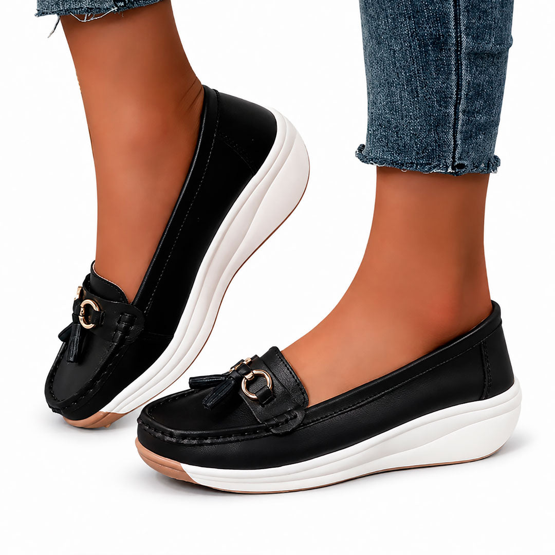 Women's Chunky Faux Leather Slip-On Loafers with Tassels