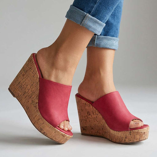 Women's Cork Wedge Sandals with Cushioned Footbed