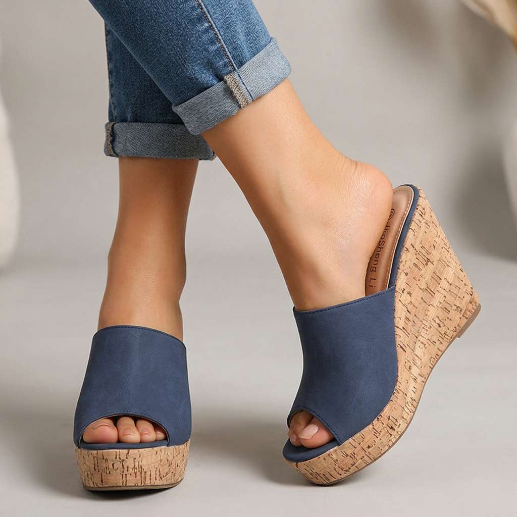 Women's Cork Wedge Sandals with Cushioned Footbed