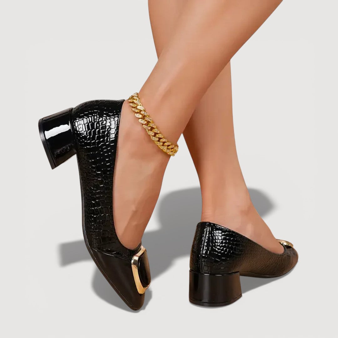 Women's Croc-Effect Block Heels with Slip-On Design