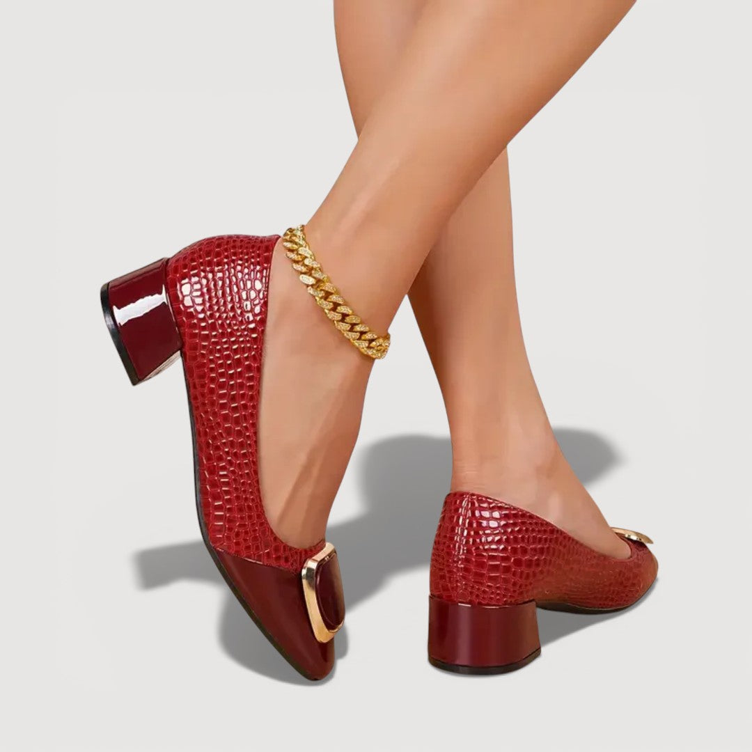 Women's Croc-Effect Block Heels with Slip-On Design