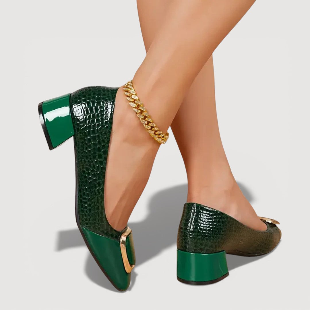 Women's Croc-Effect Block Heels with Slip-On Design