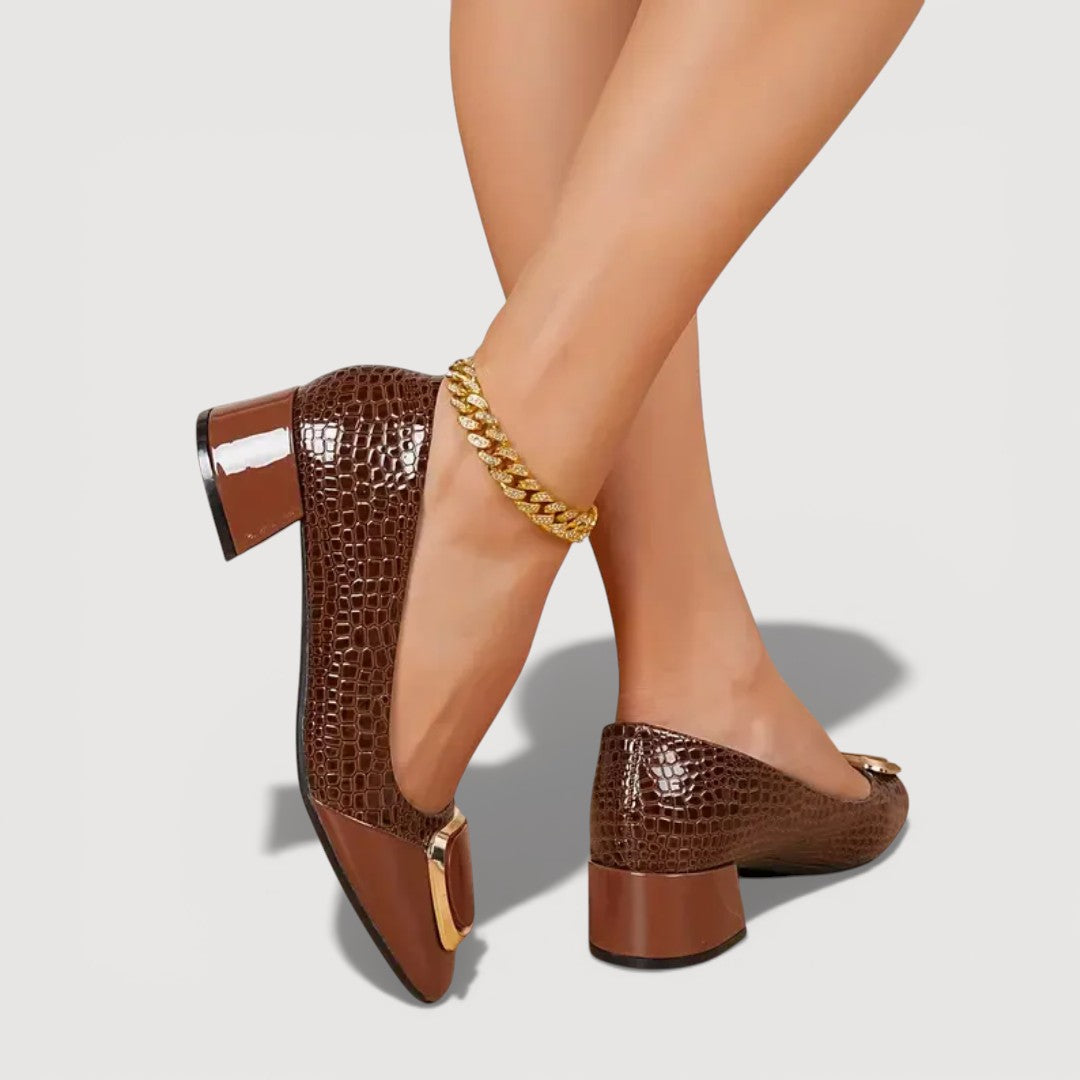 Women's Croc-Effect Block Heels with Slip-On Design
