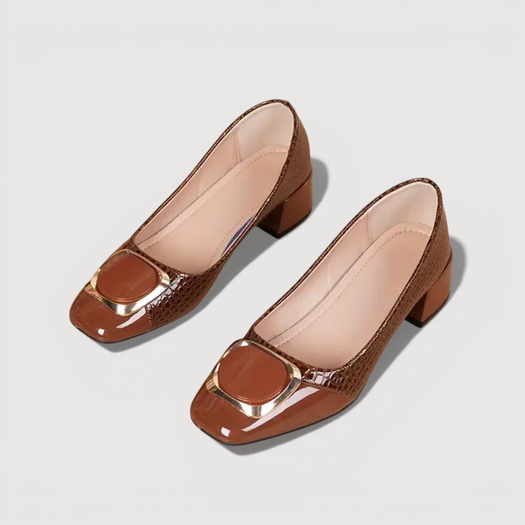 Women's Croc-Effect Block Heels with Slip-On Design