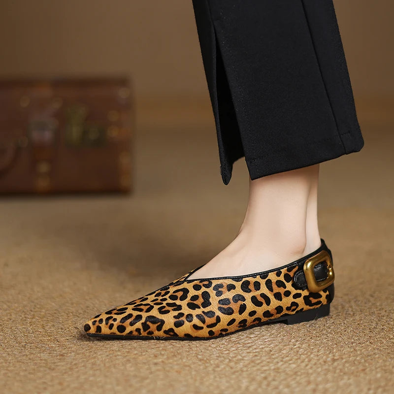 Women's Croc-Effect Pointed Toe Flats with Slip-On Fit
