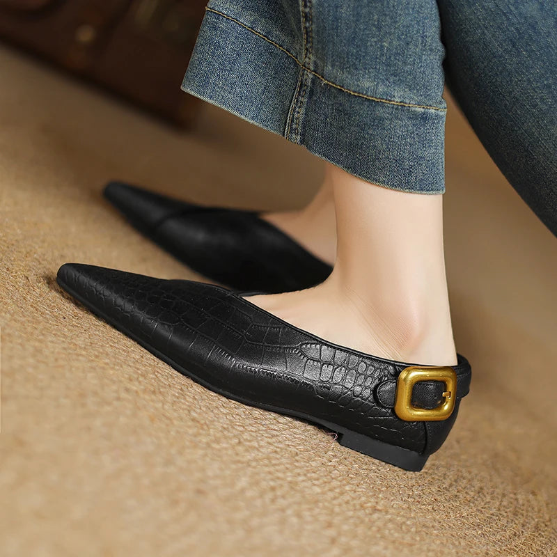 Women's Croc-Effect Pointed Toe Flats with Slip-On Fit