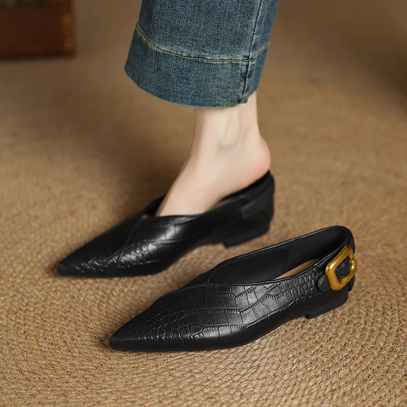 Women's Croc-Effect Pointed Toe Flats with Slip-On Fit
