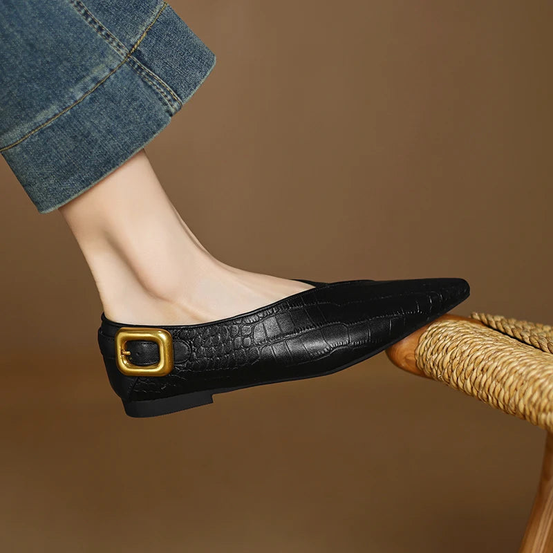 Women's Croc-Effect Pointed Toe Flats with Slip-On Fit