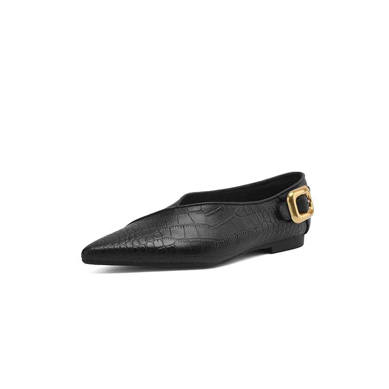 Women's Croc-Effect Pointed Toe Flats with Slip-On Fit