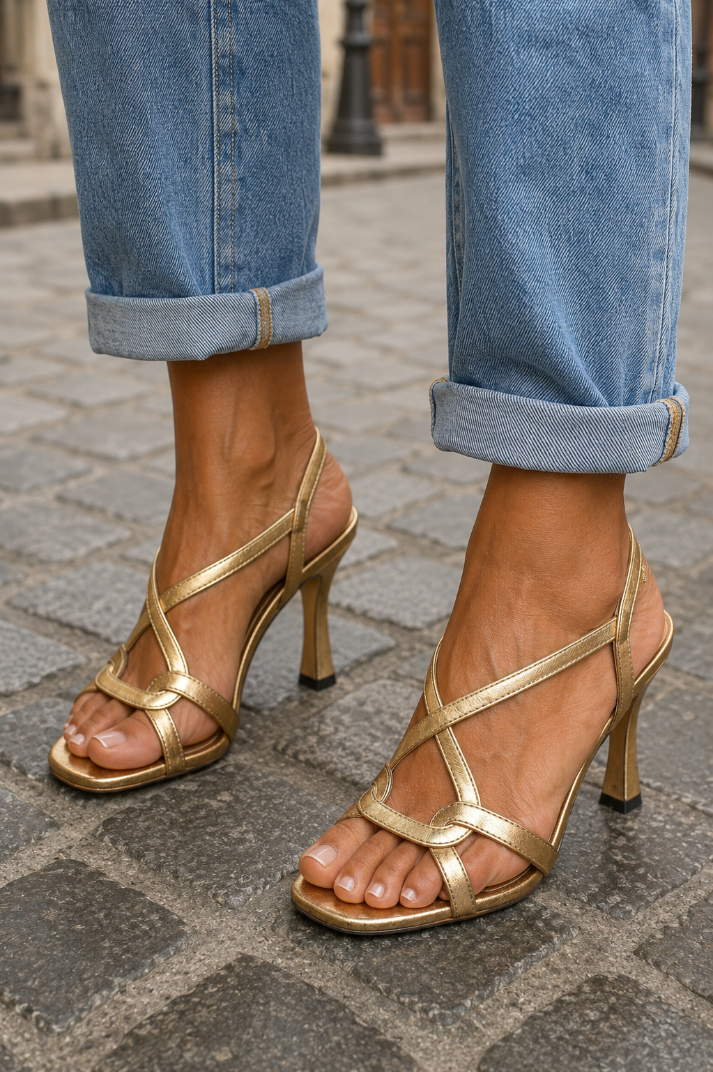 Women's Cross Strap Heeled Sandals with Comfortable Heel