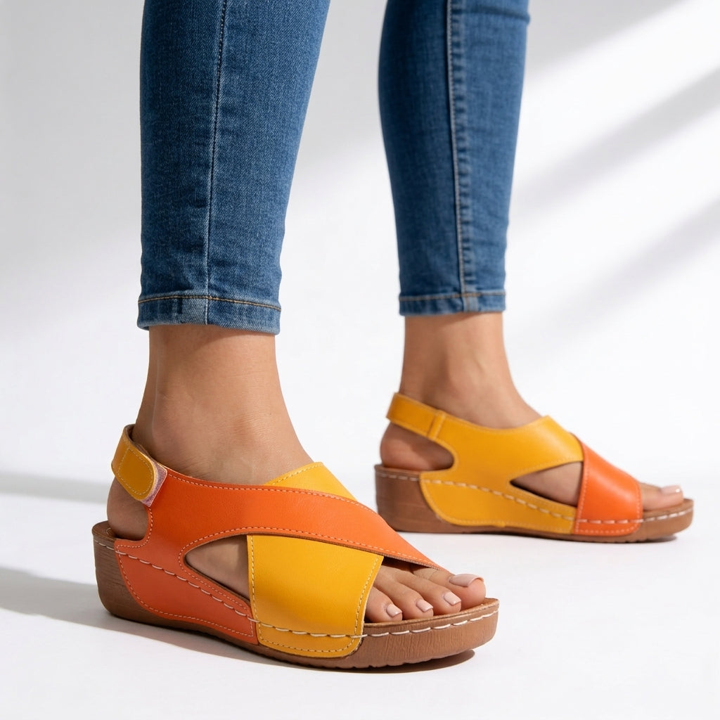 Women's Crossover Platform Sandals with Adjustable Strap