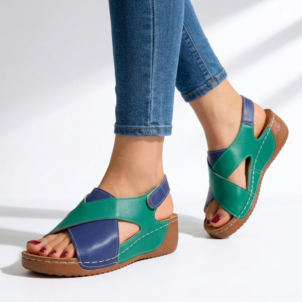 Women's Crossover Platform Sandals with Adjustable Strap