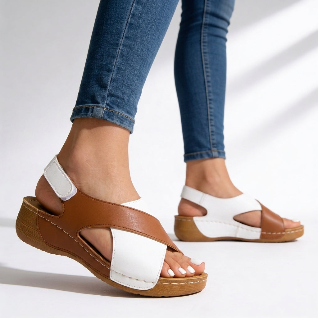 Women's Crossover Platform Sandals with Adjustable Strap