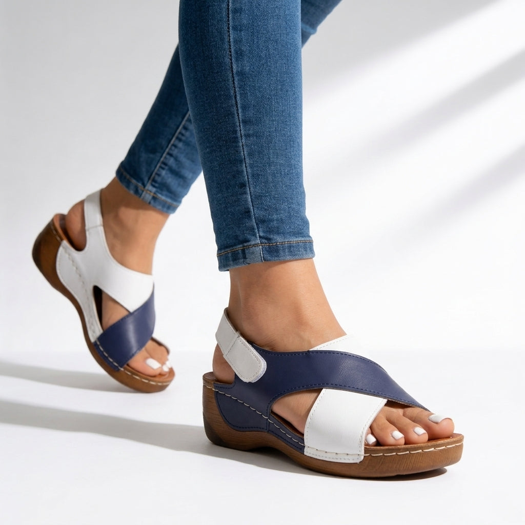 Women's Crossover Platform Sandals with Adjustable Strap