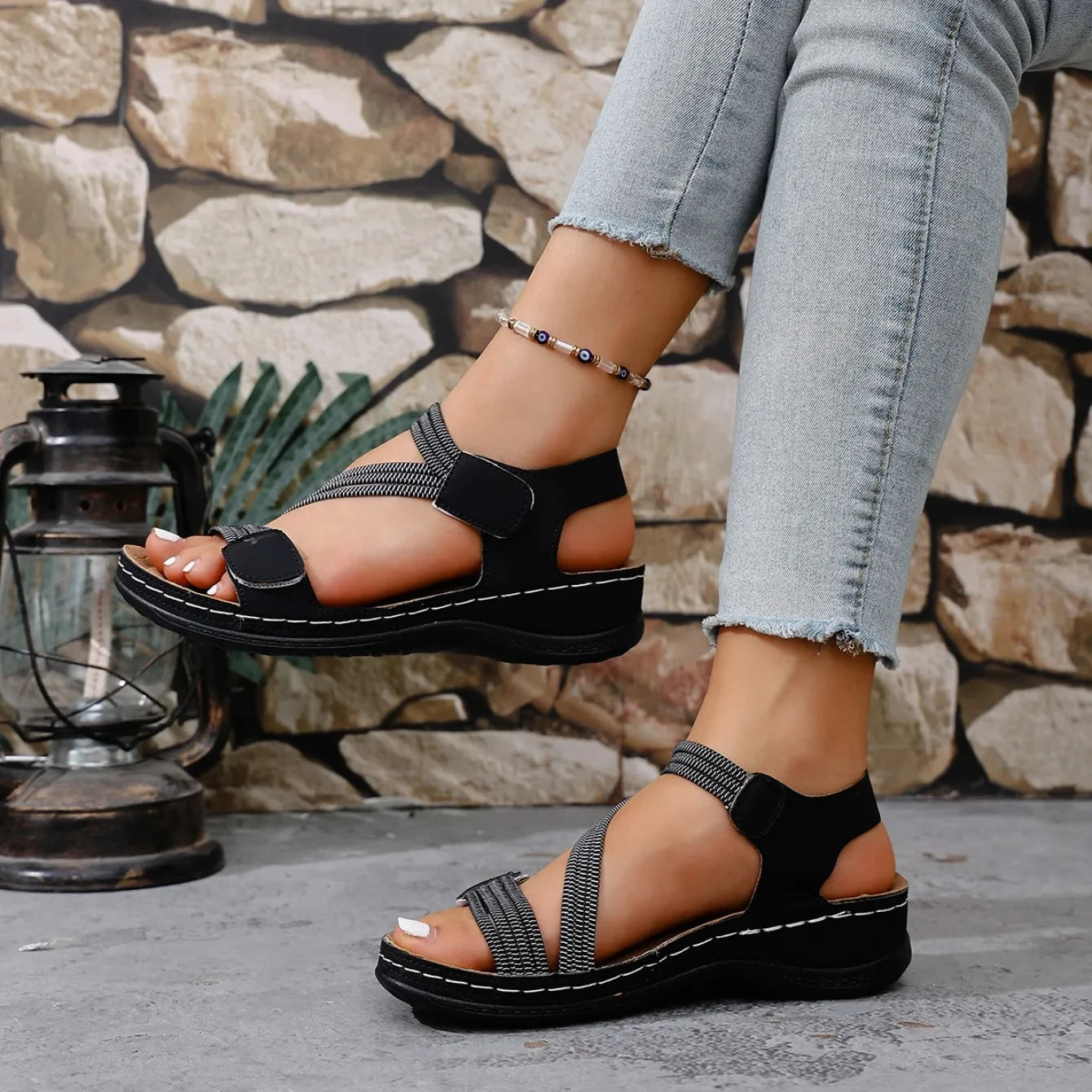 Women's Cushioned Platform Sandals with Wraparound Straps