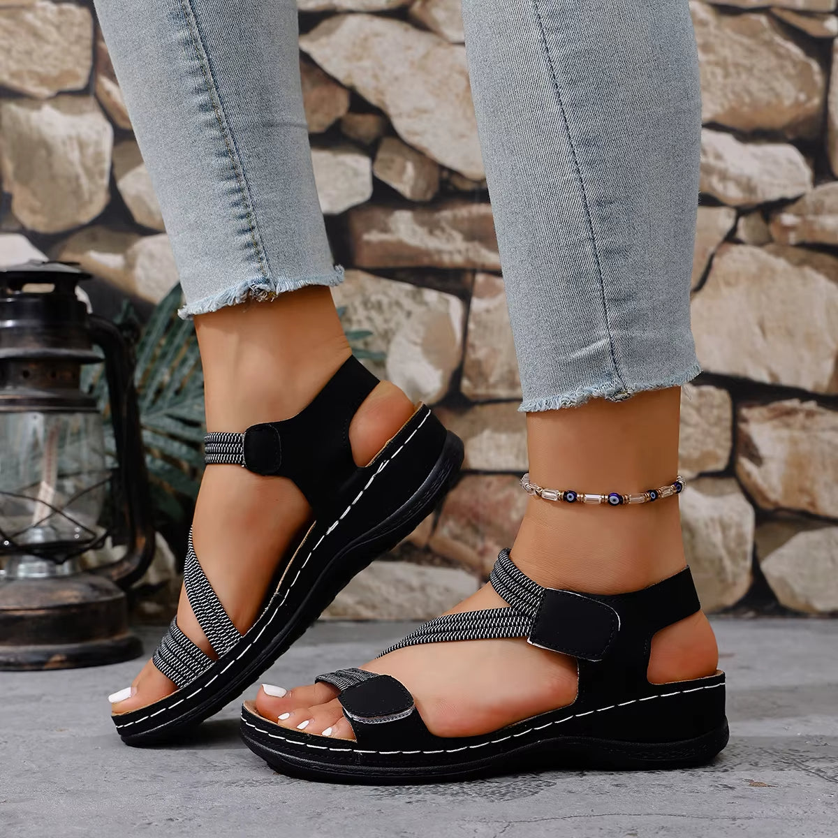 Women's Cushioned Platform Sandals with Wraparound Straps