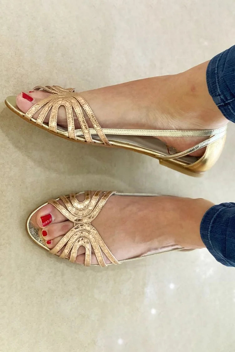 Women's Elegant Flat Sandals with Delicate Gold Straps