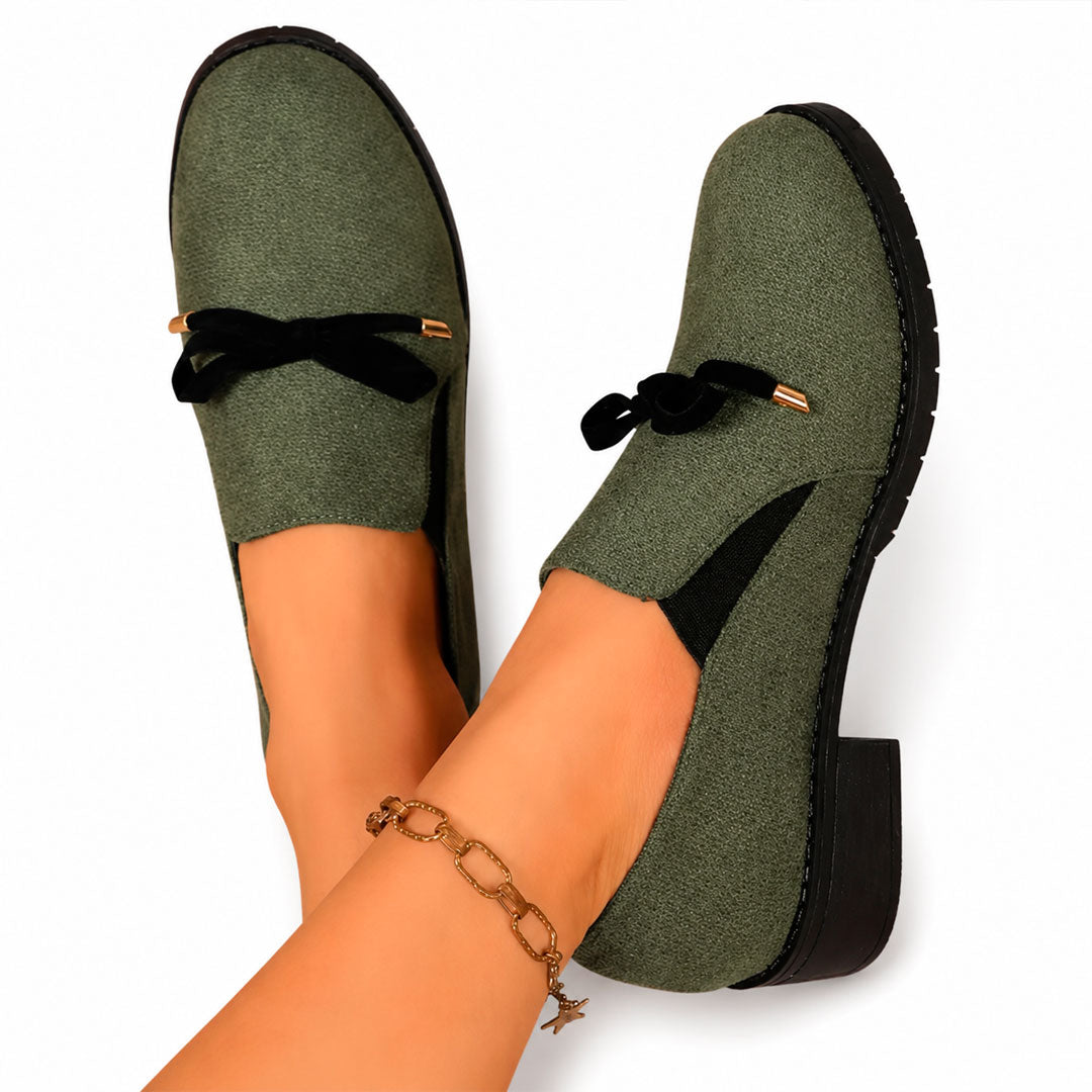 Women's Faux Suede Slip-On Loafers with Velvet Bow Detail