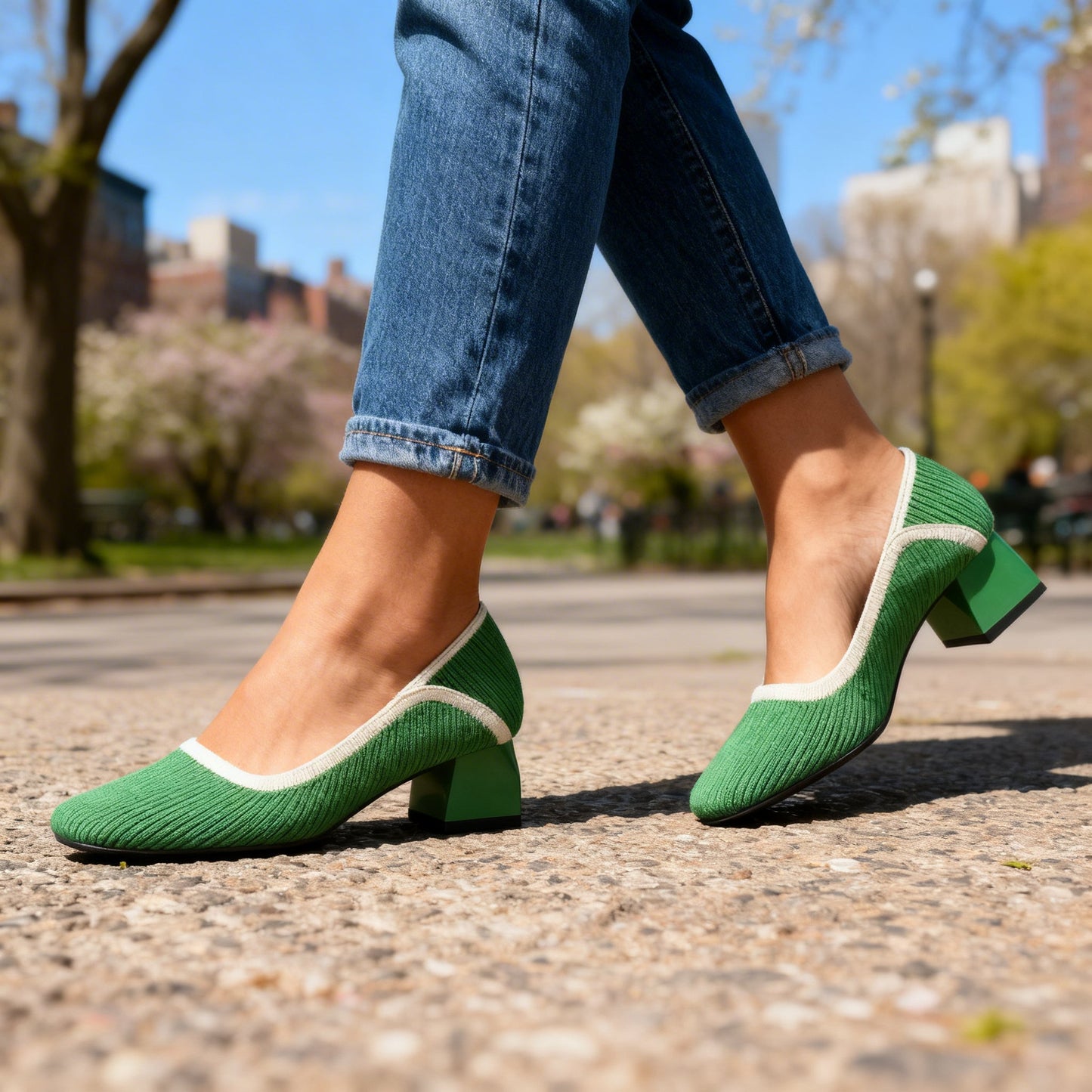 Women's Flexible Ribbed Block Heel Court Shoes