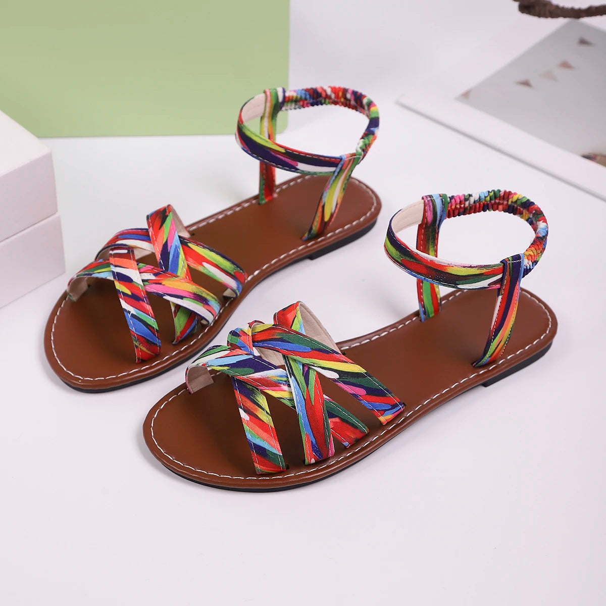 Women's Hand-Braided Strappy Sandals with Cushioned Sole