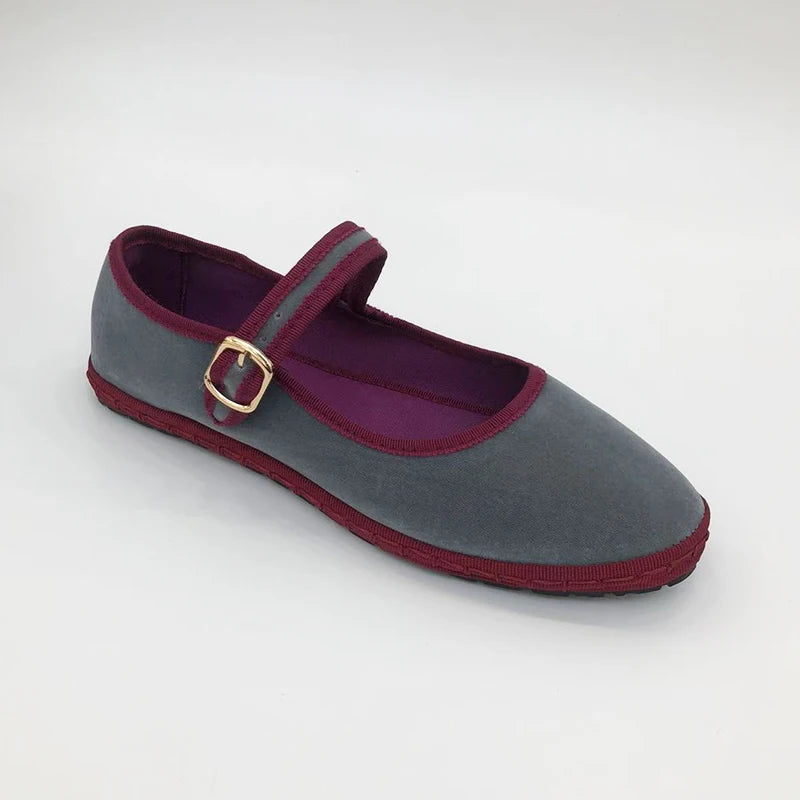 Women's Hand-Stitched Velvet Slip-On Flats with Round Toe