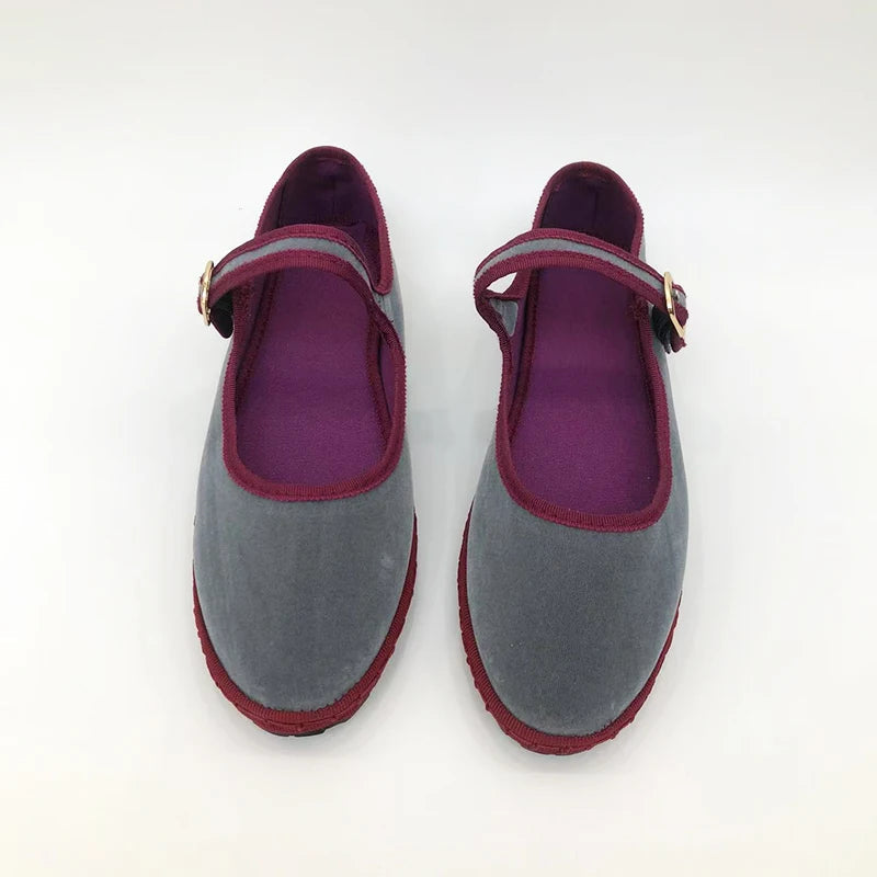 Women's Hand-Stitched Velvet Slip-On Flats with Round Toe