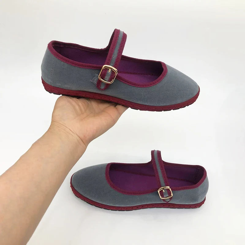 Women's Hand-Stitched Velvet Slip-On Flats with Round Toe