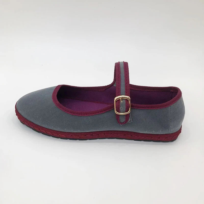 Women's Hand-Stitched Velvet Slip-On Flats with Round Toe